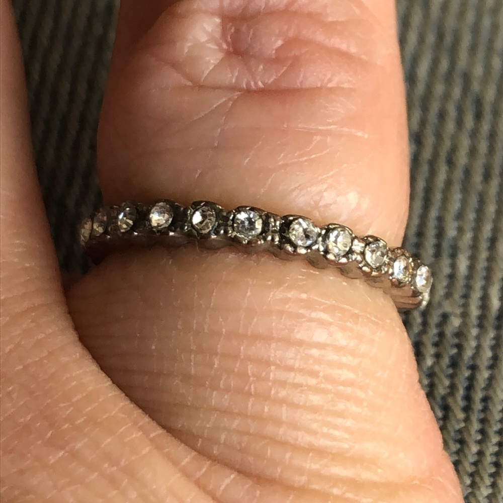 Stackable Vintage Silver Tone Rhinestone Band - image 1